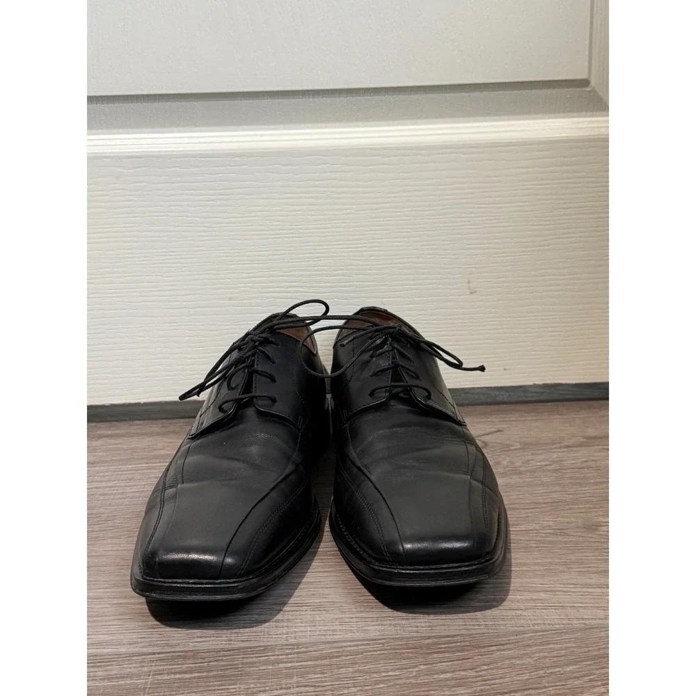 Johnston & Murphy Mens Black Leather‎ Square Bicycle Toe Oxford Dress Shoes 11.5